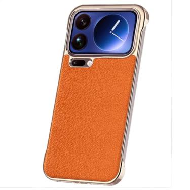 Imagem de HAOMRIYL Capa de couro para Xiaomi 17 Pro Max/17 Pro/17, capa galvanizada sem moldura, couro bovino, fina, luxuosa, proteção à prova de choque, laranja, 17 Pro Max