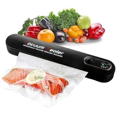 Imagem de Seladora Embaladora a Vácuo Vaccum Sealer Automática Portátil, Máquina de Embalar Alimentos, Doméstica, Bivolt Preta - Embaladora de Carnes, Queijos, Frutas e Verduras