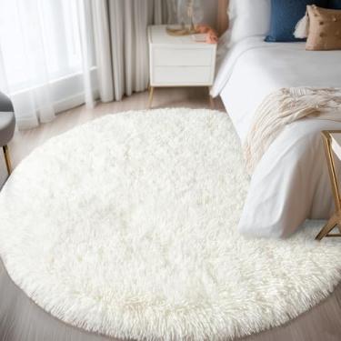 Imagem de Tapete redondo branco para quarto, tapetes circulares de 1,8 m para sala de estar, tapete felpudo macio para adolescentes, meninas, meninos, berçário, dormitório, decoração de casa, estética