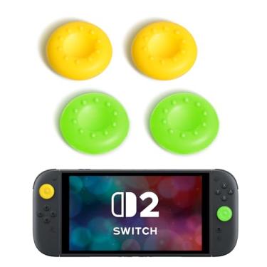 Imagem de DLseego 4 Pegas de polegar projetadas para Nintendo Switch 2 (2025), silicone macio Joycon controle analógico capa protetora antiderrapante botão Joy Con Joystick Caps Covers, Circle Deaign - Amarelo