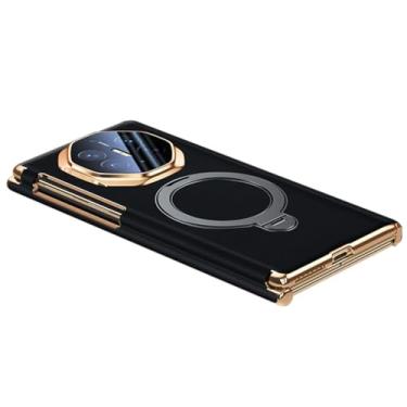 Imagem de HAOMRIYL Capa de couro genuíno para Huawei Mate Xts/XT, suporte de anel magnético, capa traseira de telefone, dobradiça para câmera, proteção à prova de choque, capa fina, preta, XTS