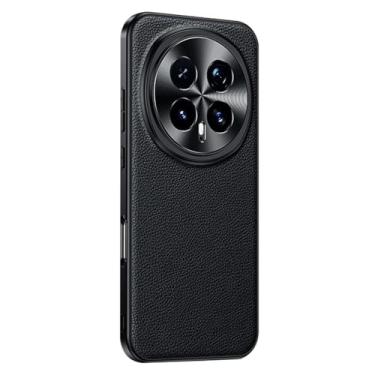 Imagem de HAOMRIYL Capa de couro genuíno para Honor Magic 8 Pro/8, capa de telefone de proteção de lente de metal fina à prova de choque, preta, 8Pro