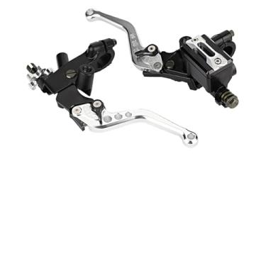 Imagem de Ailgely Alavancas de Cilindro Mestre de Freio Ajustáveis ​​para Motocicleta, Ajuste Universal para Guidão de 7/8 Polegadas, Alumínio CNC Com Base de Espelho Retrovisor, Reservatório de (Prata)