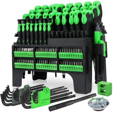 Imagem de Conjunto de chaves de fenda magnéticas de 141 peças com suporte de plástico, chaves de fenda de precisão Torx/Slotted/Phillips, kit de chaves hexagonais SAE e métricas, alça catraca e pontas de chave