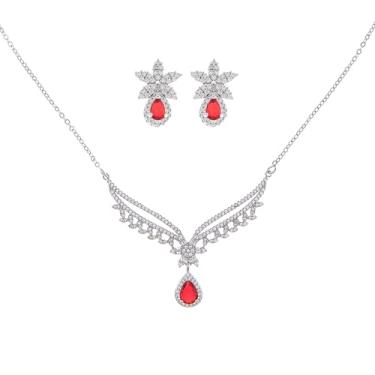 Imagem de Conjunto de joias florais de cristal, colar banhado a prata com pingente de zircônia cúbica, brincos de flor combinando, joias de casamento elegantes, One Size, Zircônia cúbica, Zircônia cúbica