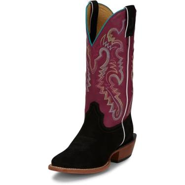 Imagem de Justin Bota feminina Annie Up com bico quadrado médio de 33 cm – Botas ocidentais de couro de cabra com gáspeas de camurça e palmilha Ortholite, Preto meia-noite, 7.5 Narrow