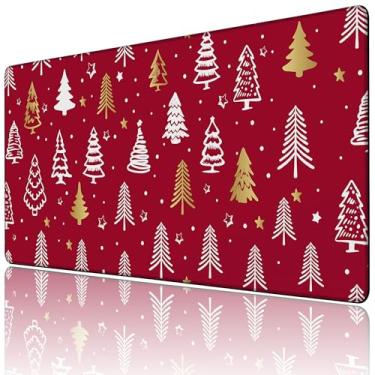 Imagem de Tapete de mouse grande para jogos de Natal, vermelho e dourado, tapete de mesa para teclado e mouse, base de borracha antiderrapante, bordas com costura dupla, almofada de mesa para computador, laptop
