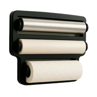 Imagem de Porta Papel Toalha Cozinha com Ganchos, Suporte 3 em 1 para Papel Alumínio e Filme Plastico