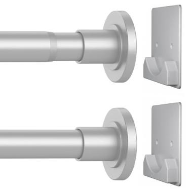 Imagem de CorkLatta Varão de cortina de chuveiro prata fosco, hastes de tensão ajustáveis de aço inoxidável de 2,5 cm de diâmetro, 81 a 233 cm, com suportes, antiderrapante, sem perfuração