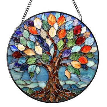 Imagem de Vitral para pendurar na janela, árvore da vida, vitrais para uso interno, painel de vidro, decoração de jardim, presentes de aniversário para mulheres, homens, 16 cm
