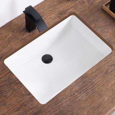 Imagem de KDKSC Pia de banheiro de 60 cm embaixo da pia de banheiro retangular de cerâmica branca sob o balcão para pia de banheiro de porcelana de gabinete, tipo de transbordamento (60,5 x 41,4 cm)