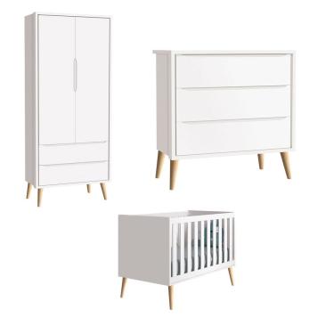 Imagem de Jogo De Quarto Para Bebê Completo 2 Portas Théo New Branco Fosco Com Natural - Reller