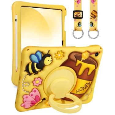 Imagem de Boaretiu Capa para Galaxy Tab A9 Plus – Desenho fofo com alça de ombro e suporte giratório e suporte para lápis para meninas, meninos e adolescentes, silicone amarelo para Samsung Galaxy A9 + capa