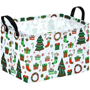 Imagem de ACMUUNI Cesta de presente de Natal, cesto de armazenamento de brinquedos para crianças, caixa de armazenamento retangular cesto de roupa suja com alças