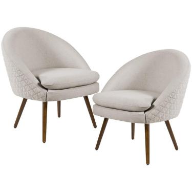 Imagem de Kit 02 Poltronas Fixa Pés Palito Tressê Linho Bege C-107