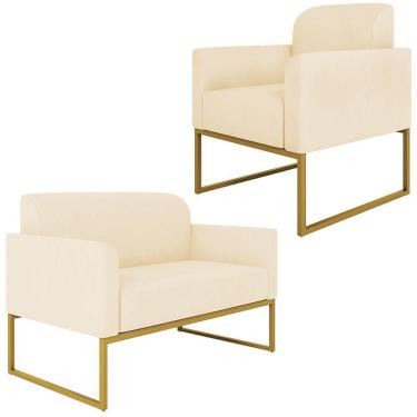 Imagem de Conjunto Namoradeira E Poltrona Suede Bege/Dourado