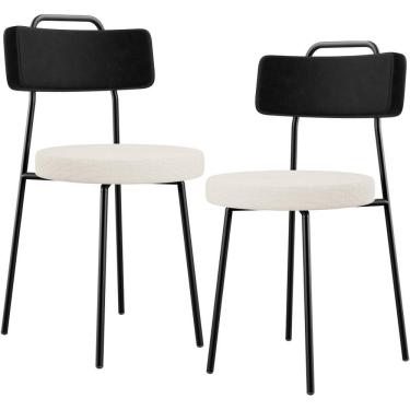 Imagem de Kit 02 Cadeiras Decorativa Estofada Sala De Jantar Barcelona L02 Couríssimo Preto Linho Cru