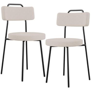 Imagem de Kit 02 Cadeiras Decorativas Estofada Para Sala De Jantar Barcelona L02 Linho Bege