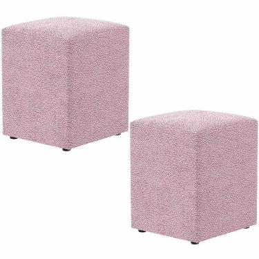 Imagem de Kit 02 Puffs Quadrado Decorativo L02 Bouclê Rosê