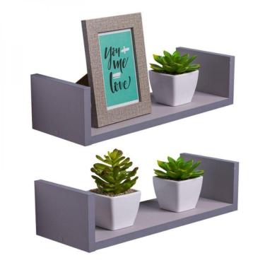 Imagem de Kit 2 Prateleiras U 50 X 20cm Cinza Claro Suporte Invisível