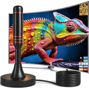 Imagem de Antena de TV digital interna 2025, alcance de 450 milhas, recepção HD 4K 1080p com base magnética, suporte gratuito a canais locais