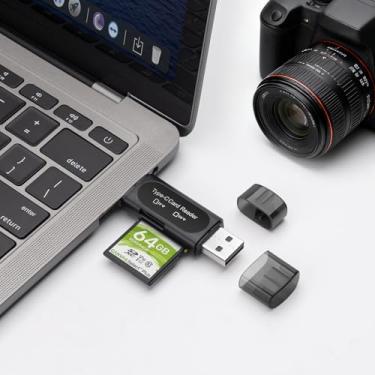 Imagem de Leitor de cartão micro SD, adaptador de cartão 4 em 1 tipo C/USB A para SD/Micro SD/SDXC/SDHC, leitor de cartão de memória com compartimento duplo, competitivo para PC, MacBook, Galaxy, tablet, Huawei
