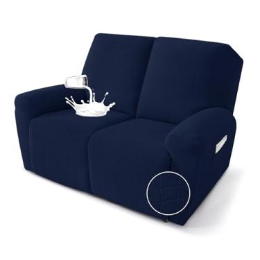 Imagem de MAXIJIN Capa reclinável à prova d'água com 4 peças para poltrona reclinável, capa de sofá reclinável de 2 lugares com tiras elásticas e bolsos para animais de estimação, crianças (poltrona reclinável