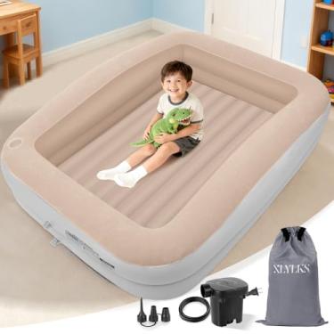 Imagem de XLYLKS Cama inflável para viagem infantil – Cama portátil de viagem de 167 polegadas com colchão flocado, colchão de ar infantil com segurança 4 lados – Cama inflável infantil com bomba e bolsa de