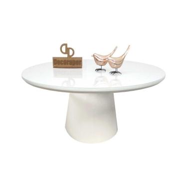 Imagem de Mesa De Centro Com Vidro 70cm E Base Cone Laqueada Branco 35cm
