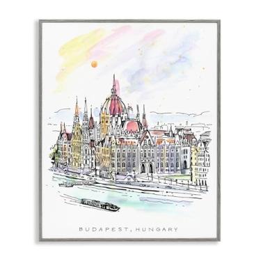 Imagem de Stupell Industries Minimal Budapest Skyline Black Framed Giclee Art, design por Angela Steahling, 20 x 16