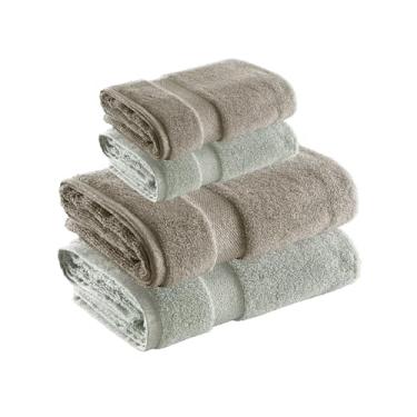 Imagem de Jogo de Toalhas Super Soft Zero Twist 4 Pe�as � Banh�o e Rosto � 500g/m� � Toque Macio, Alta Absor��o e Secagem R�pida � Altihaus (Taupe/Verde)