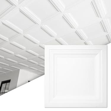 Imagem de Art3d Pacote com 24 azulejos quadrados de teto de 60 cm x 60 cm em branco, painel de teto de PVC 61 x 61 cm. - Compatível com sistema de grade de teto suspenso de 15/40.6 cm