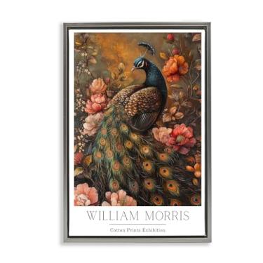 Imagem de Stupell Industries Arte de parede vintage inspirada em pavão vermelho pavão preto emoldurado, design por Petal Prints Design, 78 x 53 cm