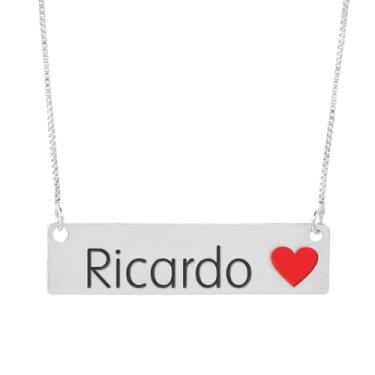 Imagem de Colar Nome Personalizado Coração Resinado Ricardo Banhado Prata 1000-999001615
