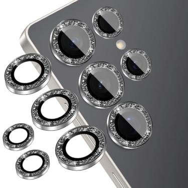 Imagem de YWLOPT Compatível com protetor de lente de câmera Samsung Galaxy S25 (pacote com 3) - Glitter brilhante, capa de câmera antiarranhões com vidro temperado 9H para mulheres, compatível com capas, (preto