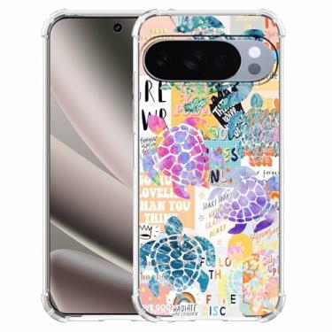 Imagem de Padrão de colagem de animais marinhos tartarugas marinhas, capa de telefone de TPU macio transparente para Google Pixel 10/10 Pro