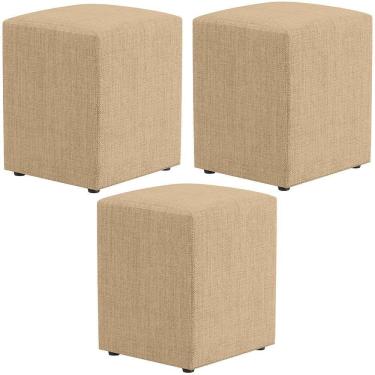 Imagem de Kit 03 Puffs Quadrado L02 Decorativo Linho Bege Escuro