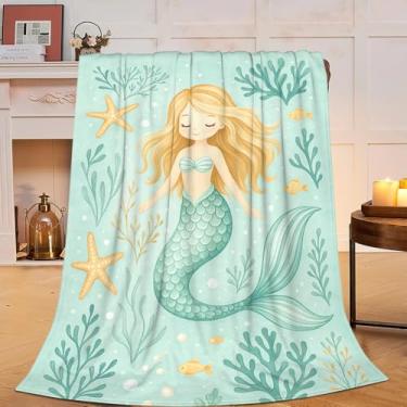 Imagem de Cobertor de sereia, presentes de sereia, para mulheres, meninas, cobertor fofo, flanela macia, aconchegante, felpudo, quente, roupa de cama para crianças e adultos, 102 x 127 cm