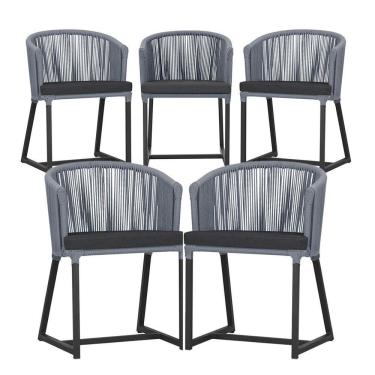 Imagem de 5 Cadeiras De Jantar Noronha Preta Corda Náutica E11 Trama Prata