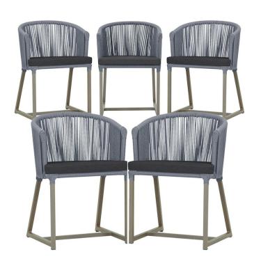 Imagem de 5 Cadeiras De Jantar Noronha Fendi Corda Náutica E11 Trama Prata
