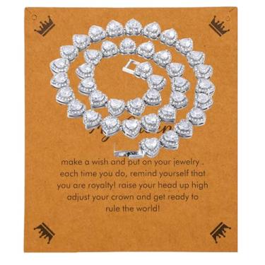 Imagem de Corrente de tênis com coração cintilante para mulheres, elegante, zircônia cúbica, joia ajustável com acabamento banhado a ródio, presente perfeito para dia dos namorados, presentes românticos de