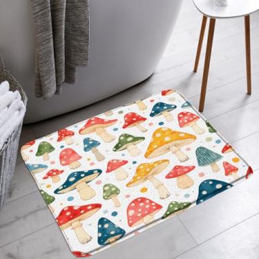 Imagem de STKKST Tapete de banho de cogumelo, bolinhas, engraçado, boêmio, botânico, estético, banheiro, banheira, tapetes de chão, capacho, decoração de vaso sanitário, 45,7 x 76,2 cm