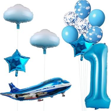 Imagem de 32inch Numbers Airplane Balloon 1 Blue 1st Birthday Party Balloons，Airplane Balloons for 1st Birthday，Kids Airplane 1 Birthday Party Decorations Supplies (Blue 1)
