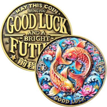 Imagem de Good Luck Coin 1.57" Koi Fish Zinc Alloy with Protective Case – Feng Shui Fortune Token, Lotus Koi Pocket Charm for Graduation, New Job and Daily EDC