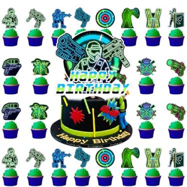 Imagem de Laser Tag Cupcake Toppers, Neon Laser Tag Themed Cake Decoration Laser Tag Gun Cake Cupcake Topper for Kids Laser Tag Shooting Game Themed Party Decor