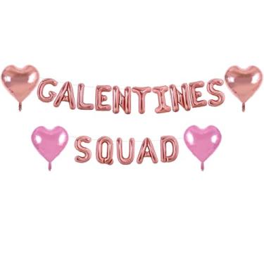 Imagem de TONIFUL 16 Inch Rose Gold Galentines Squad Letter with 4pcs Heart Balloons Foil Alphabet Women Friends Banner for Valentine's Day Women's Day Anniversary Gals' Squad party Ladies Girls Party Supplies
