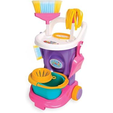 Imagem de Magic Toys Carrinho de Limpeza Infantil – Brinquedo Educativo com Acessórios Realistas, Rodinhas, Balde, Vassoura e Esfregão – Desenvolvimento da Coordenação e Imaginação – Multicor
