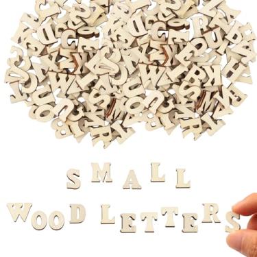 Imagem de LUSTRIB 4 conjuntos de letras pequenas de madeira de 0,15 cm A-Z para artesanato, 104 peças de letras do alfabeto de madeira, pequenas letras de madeira inacabadas para pintura faça-você-mesmo