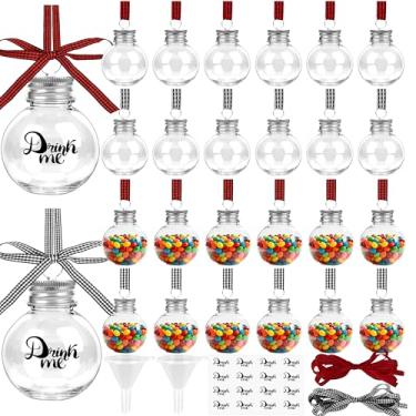 Imagem de OCTERIC Pacote com 16 bolas de Natal, 150 m/150 g, enfeites para pendurar em árvore de Natal, lâmpadas de plástico transparente, com fita xadrez e adesivos para decoração de festas em casa (prata