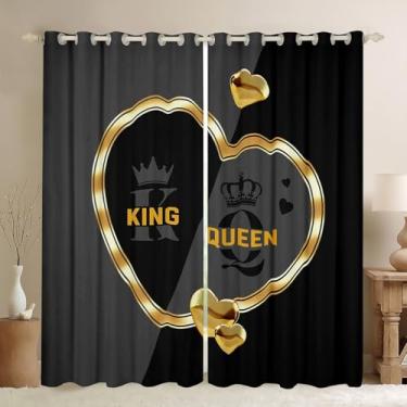 Imagem de Cortinas blackout King and Crown para quarto, românticas, douradas, brancas, coração amoroso, 2 painéis, 96 cm L x 137 cm C C, cortinas de tratamento de janela para casais, para adultos, homens